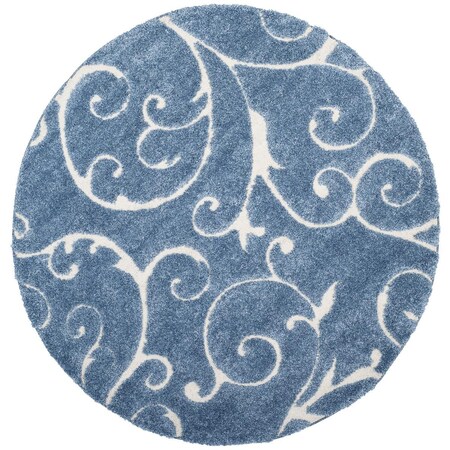 Safavieh 5 x 5 ft. Shag Power Loomed Round Area Rug; Light Blue & Cream SG455-6011-5R
